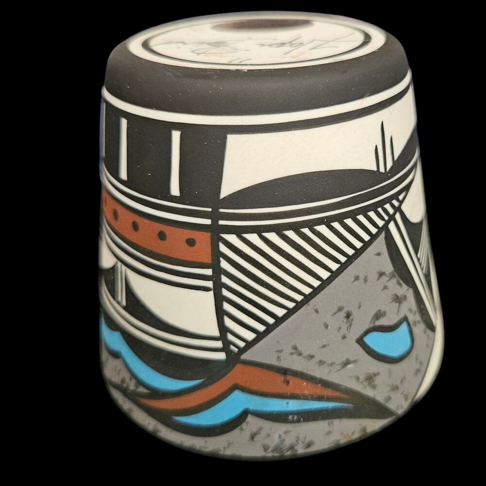 Signed Hope Bear Pueblo Pottery Hand Painted Porcelain Southwest Vessel